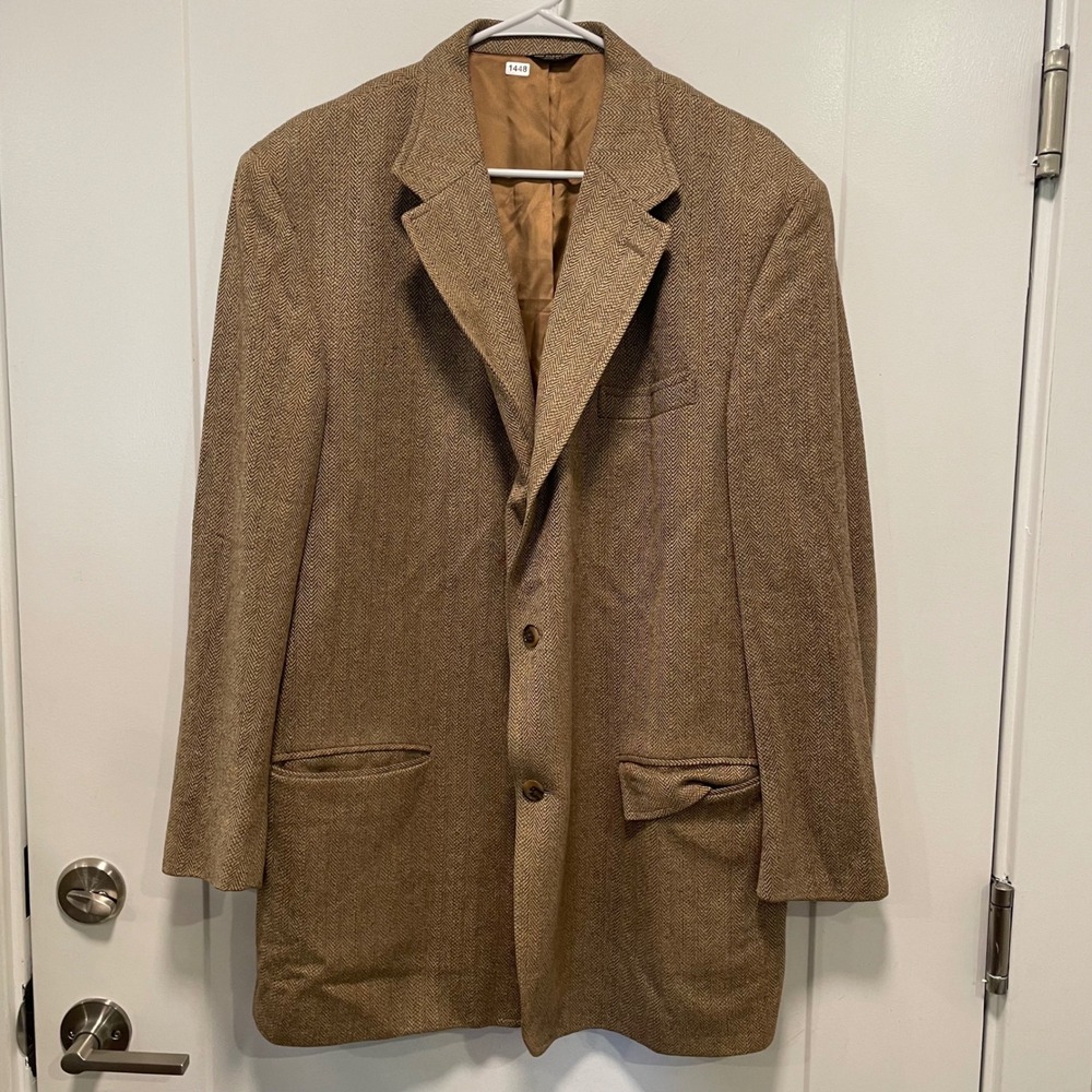 J. Press Mens Brown Herringbone 100% Pure Silk Blazer Sport Coat Made in USA